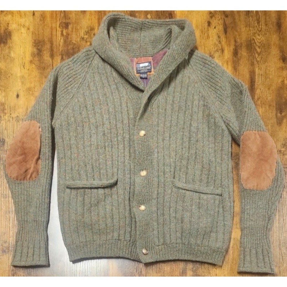 Willis & Geiger Outfitters Wool Green Fleck Shawl British Cardigan Size Large